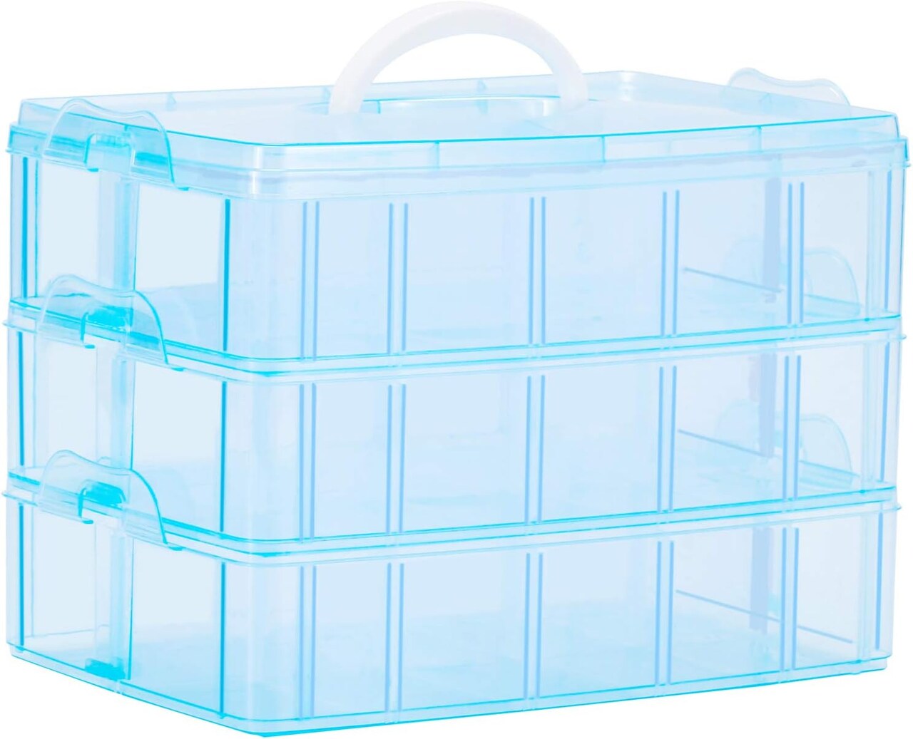 Craft Storage Organizer,Hot Wheels Case,Sewing Box,3-Tier Plastic Organizer Box with Dividers, Storage Containers for Organizing Art Supplies, Fuse Beads,Washi Tape, Kids Toy,Blue